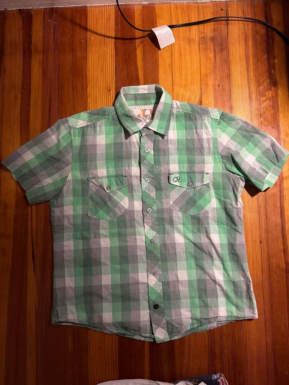 Op Men's Mint Green Plaid Short Sleeve Button-Up Shirt